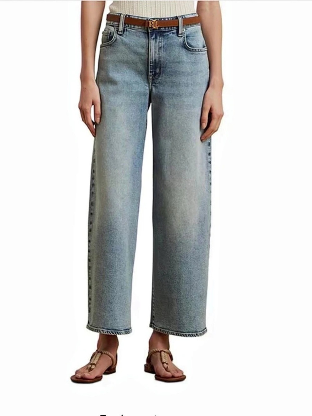 NWT Lauren Ralph Lauren High-Rise Wide-Leg Cropped Jeans Blue Waist 29